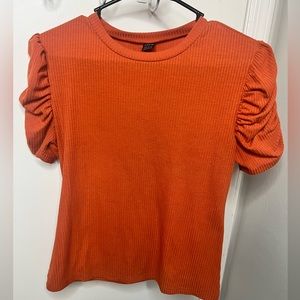 Shein Orange Ruched Sleeve Shirt